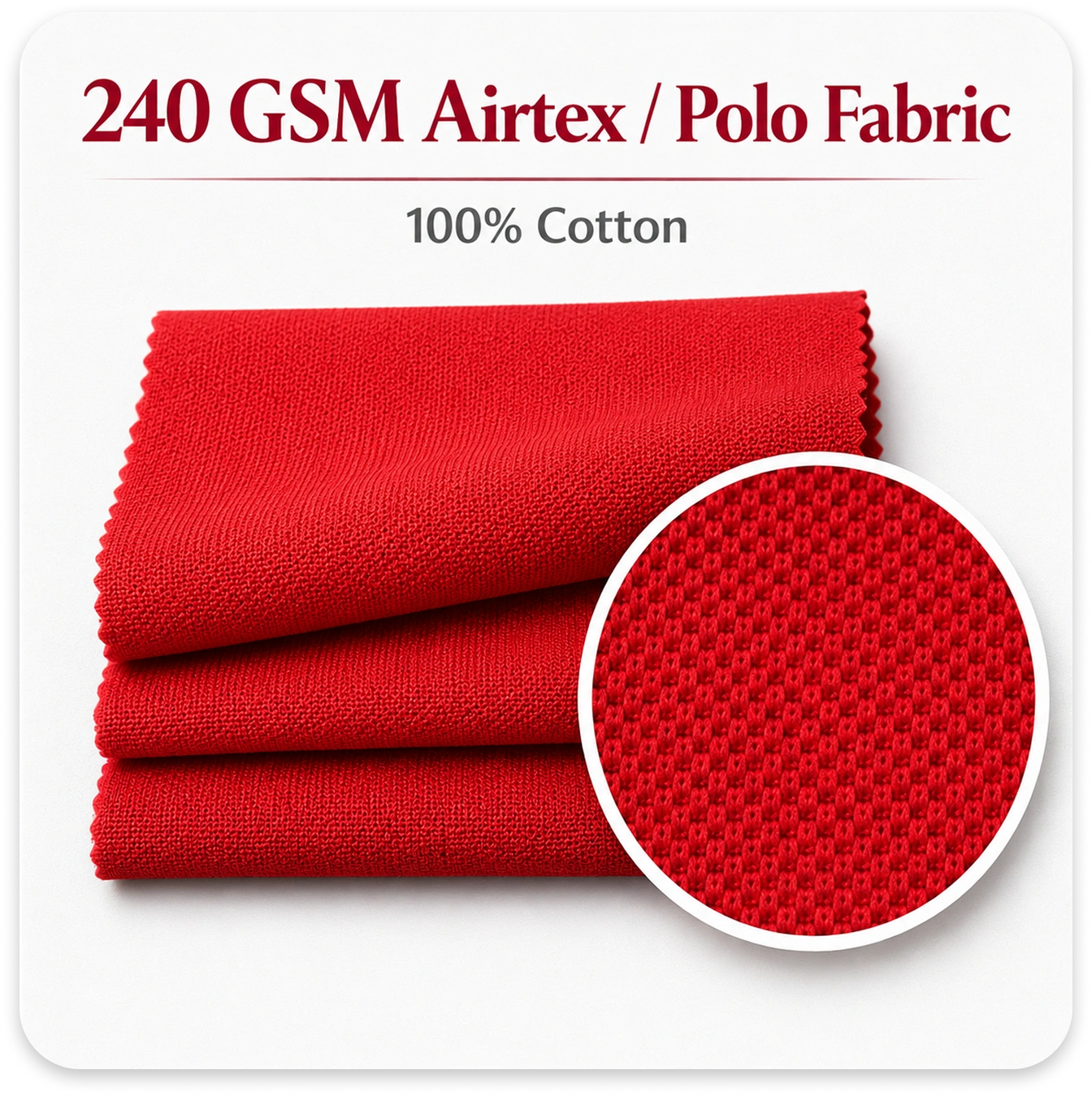 240 GSM Airtex / Polo Fabric, 100% Cotton